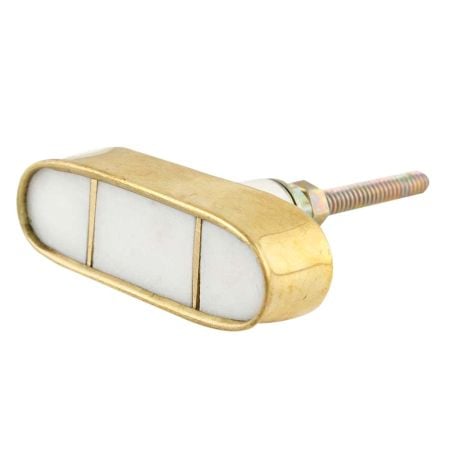 White Capsule Stone Brass Cabinet Knobs